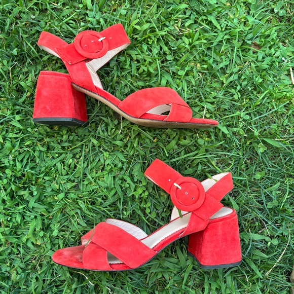 J. Crew red suede block heel sandals size 8 - Picture 2 of 7